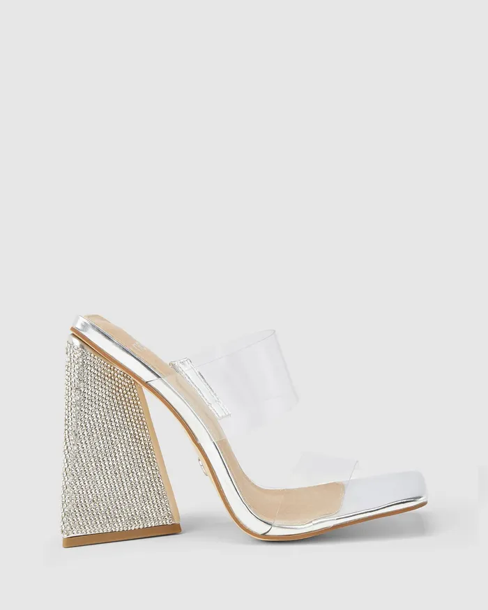 Party Women NOVO Shoes ZENDO SILVER Block Heels