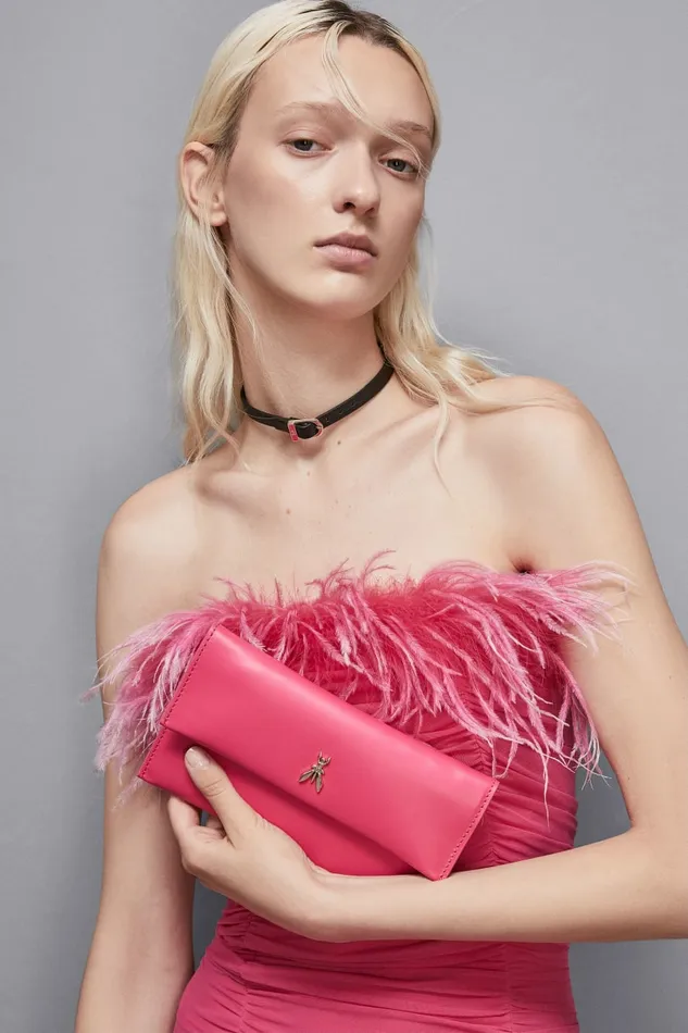 Patrizia Pepe Clutches Leather Clutch Bag With Chain Shoulder Strap Pink 8211 Women