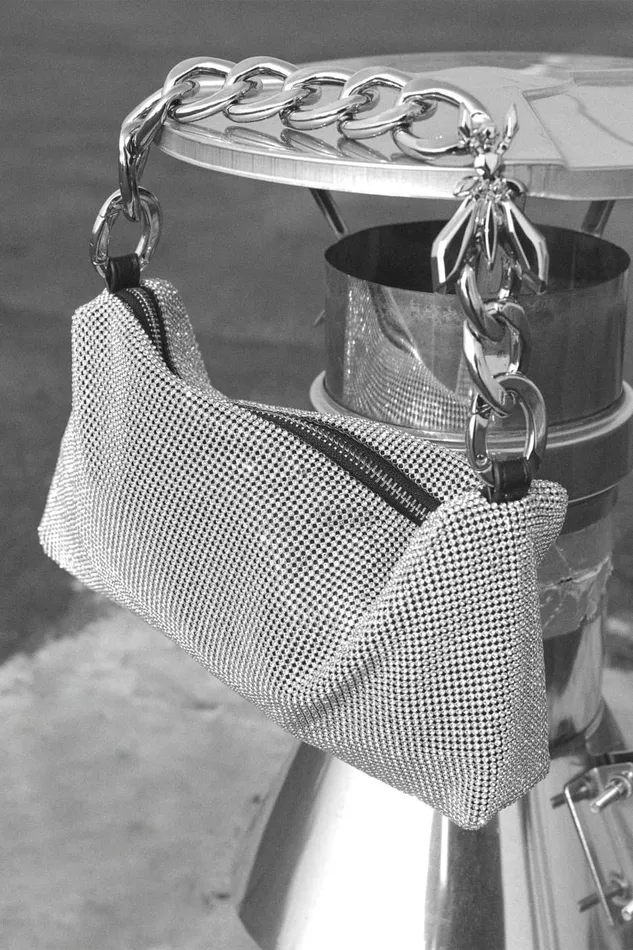 Patrizia Pepe Crossbodys Rhinestone Shoulder Bag Silver 8211 Women