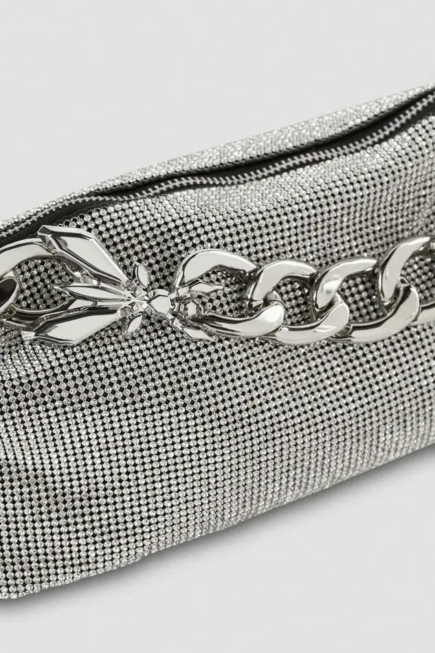 Patrizia Pepe Crossbodys Rhinestone Shoulder Bag Silver 8211 Women