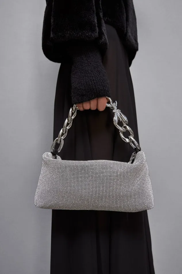 Patrizia Pepe Crossbodys Rhinestone Shoulder Bag Silver 8211 Women