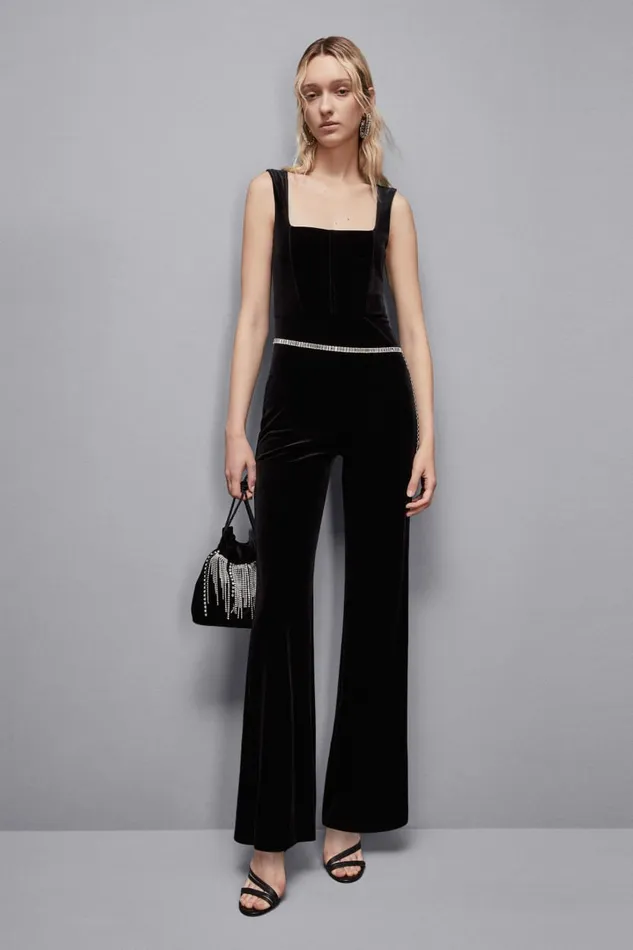 Patrizia Pepe Dresses Essential Velvet Bustier Jumpsuit Black 8211 Women