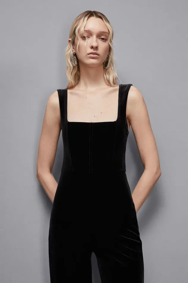 Patrizia Pepe Dresses Essential Velvet Bustier Jumpsuit Black 8211 Women
