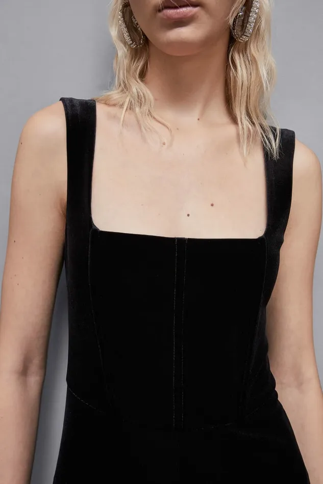 Patrizia Pepe Dresses Essential Velvet Bustier Jumpsuit Black 8211 Women
