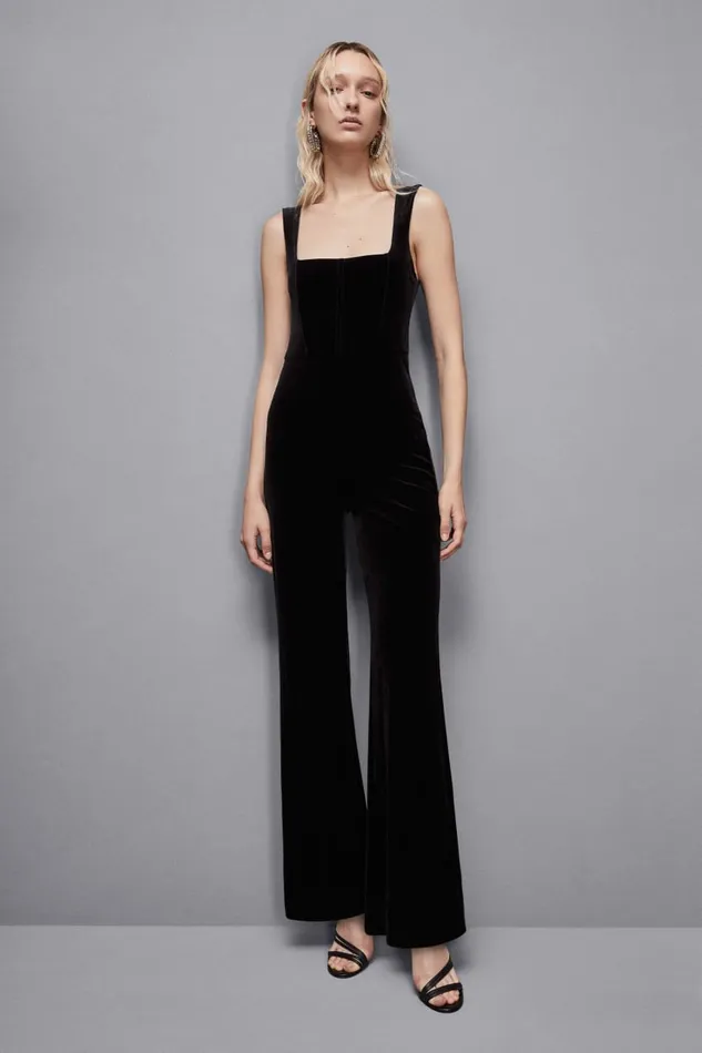 Patrizia Pepe Dresses Essential Velvet Bustier Jumpsuit Black 8211 Women