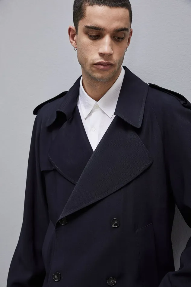 Patrizia Pepe Jackets Short TrenchEffect Jacket In Viscose Twill Blue 8211 Men