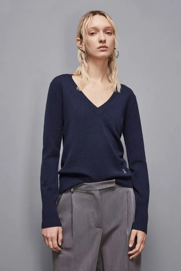Patrizia Pepe Knitwear VNeck Cashmere Jumper Blue 8211 Women