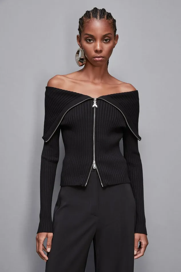 Patrizia Pepe Tailleur Essential Viscose Blend Ribbed Knitting Sweater Black 8211 Women