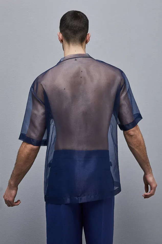 Patrizia Pepe Tops and Shirts Boxy Short Sleeve TShirt With Raw Cut Hem Blue 8211 Men