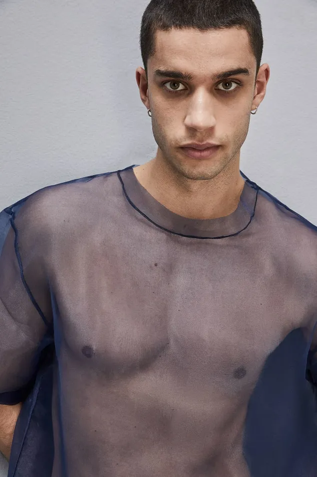 Patrizia Pepe Tops and Shirts Boxy Short Sleeve TShirt With Raw Cut Hem Blue 8211 Men
