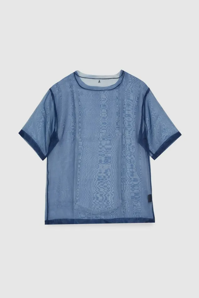 Patrizia Pepe Tops and Shirts Boxy Short Sleeve TShirt With Raw Cut Hem Blue 8211 Men