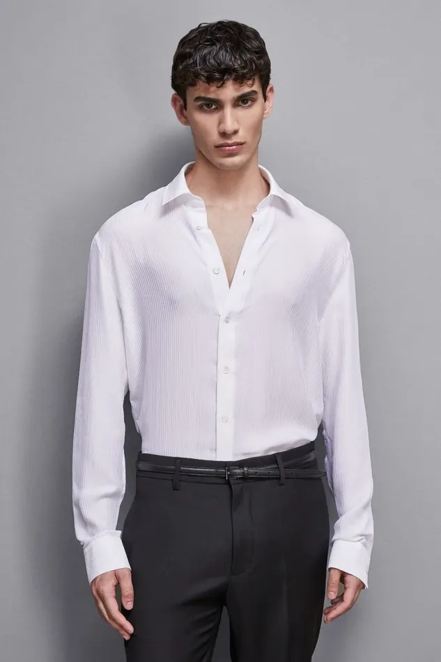 Patrizia Pepe Tops and Shirts Viscose Twill Jacquard Shirt White 8211 Men