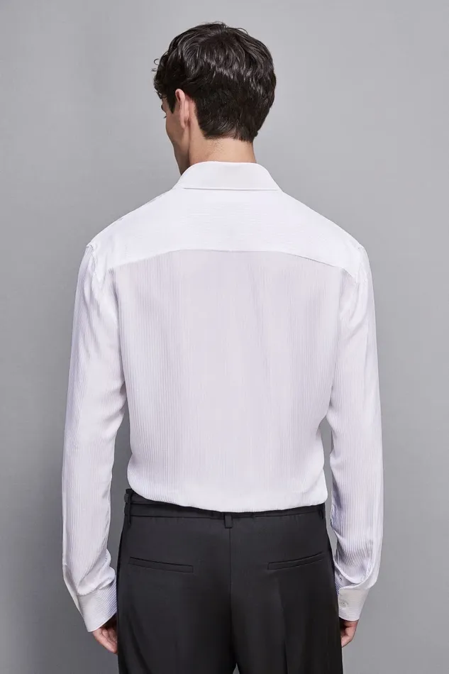 Patrizia Pepe Tops and Shirts Viscose Twill Jacquard Shirt White 8211 Men