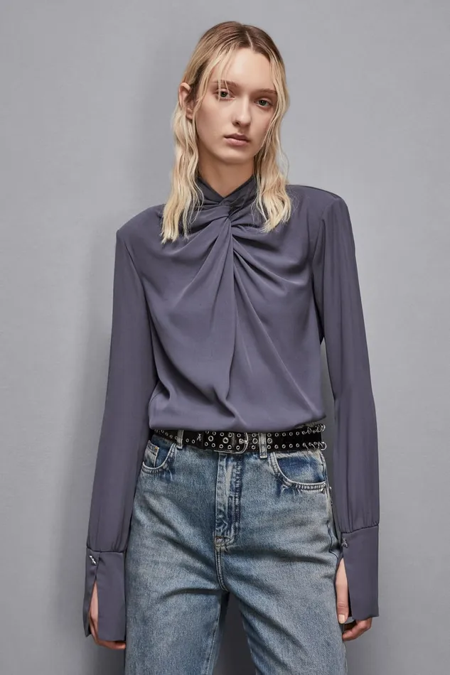 Patrizia Pepe Tops Essential Viscose Twill Blouse Grey 8211 Women