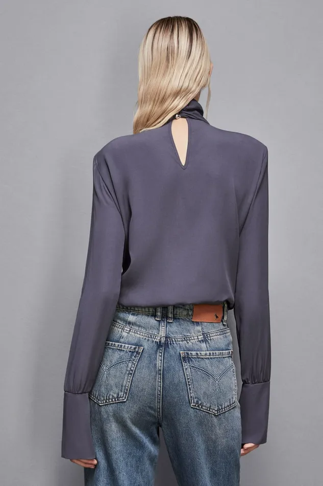 Patrizia Pepe Tops Essential Viscose Twill Blouse Grey 8211 Women