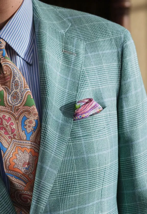 Paulstuart Pocket Squares Mens Habotai Silk Summer Paisley Pocket Square Berry
