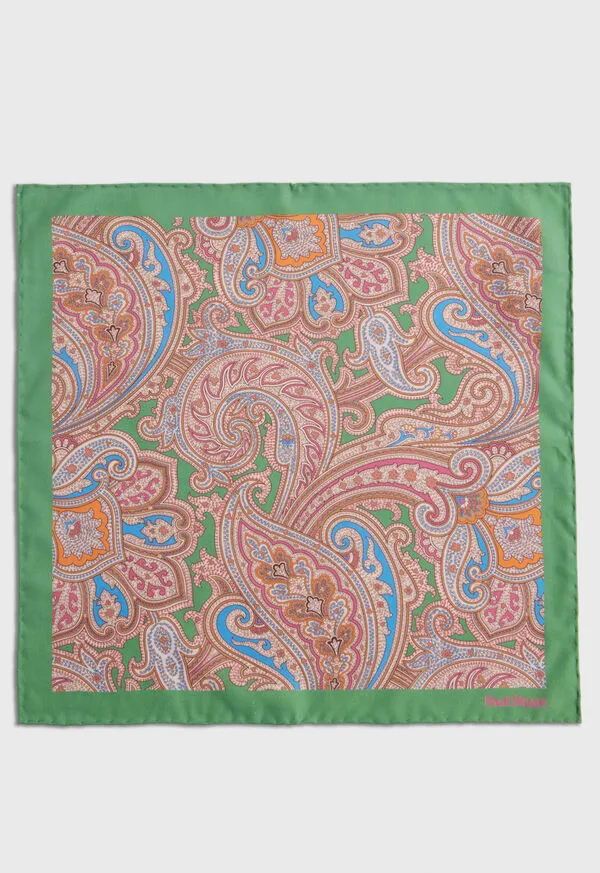 Paulstuart Pocket Squares Mens Habotai Silk Summer Paisley Pocket Square Berry