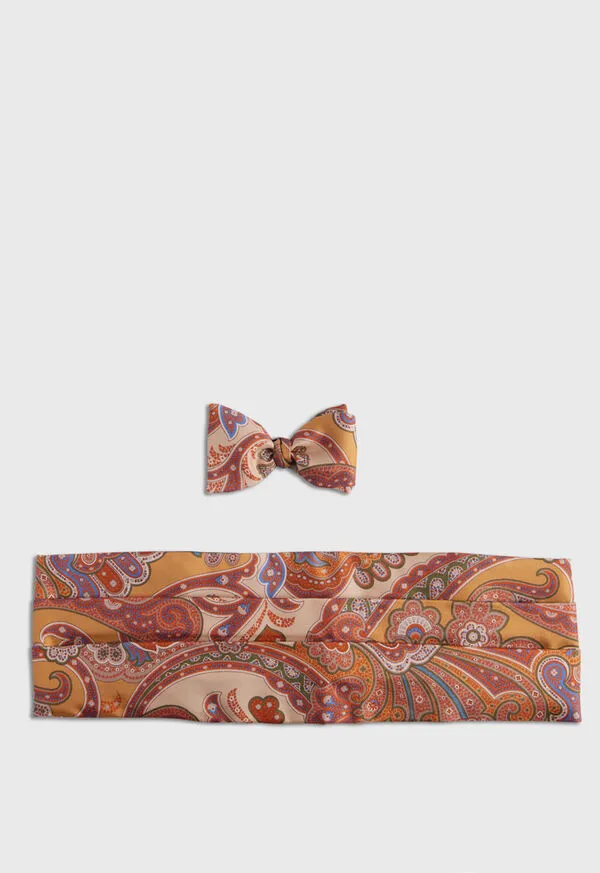 Paulstuart Printed Silk Paisley Formal Set Gold Mens Ties