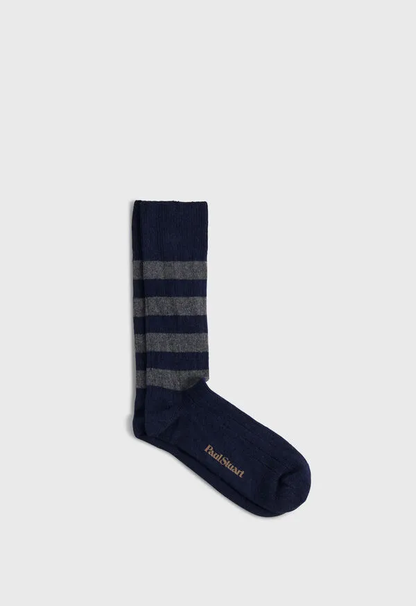 Paulstuart Rugby Stripe Sock NavyGrey Mens Socks