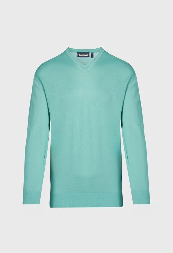 Paulstuart Sweaters Mens Fine Gauge Cotton VNeck Sweater Iris