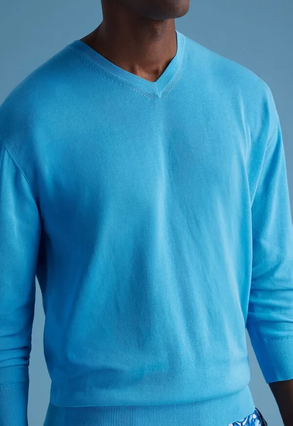 Paulstuart Sweaters Mens Fine Gauge Cotton VNeck Sweater Iris