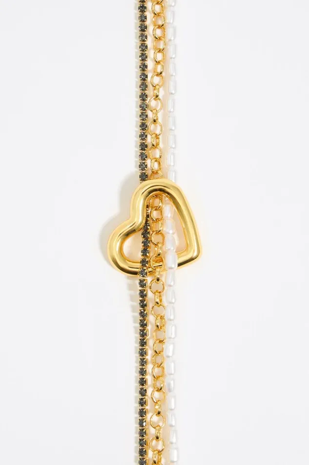 Pearl Multichain Heart Necklace With Gold Crystals Gold Women Bimba Y Lola Jewelry Pearl Multichain Heart Necklace With Gold Crystals Gold Women Bimba Y Lola Jewelry
