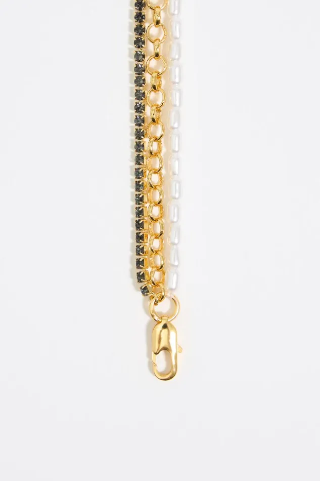 Pearl Multichain Heart Necklace With Gold Crystals Gold Women Bimba Y Lola Jewelry Pearl Multichain Heart Necklace With Gold Crystals Gold Women Bimba Y Lola Jewelry