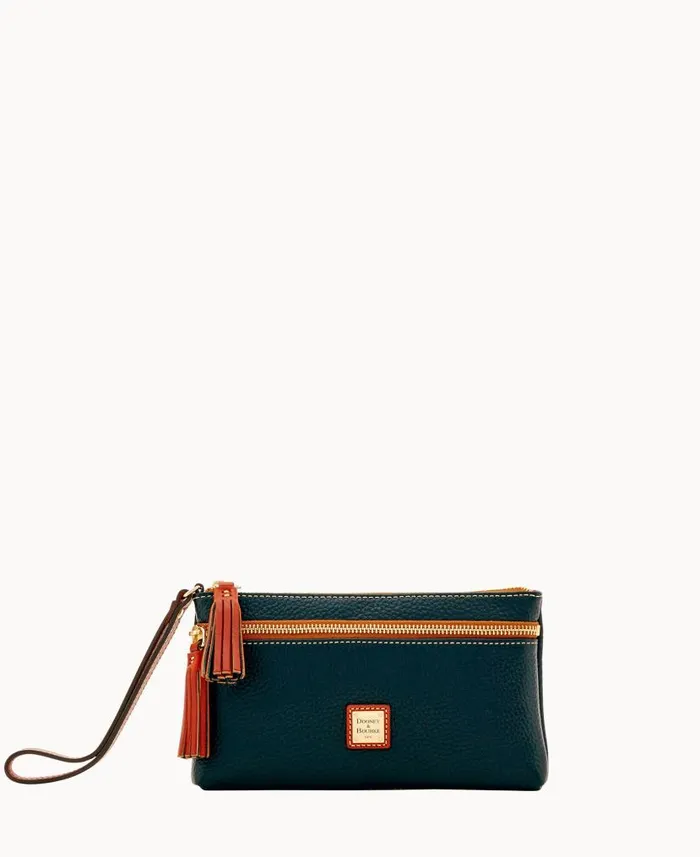 Pebble Grain Double Zip Wristlet Black ManWoman Dooney and Bourke Wallets