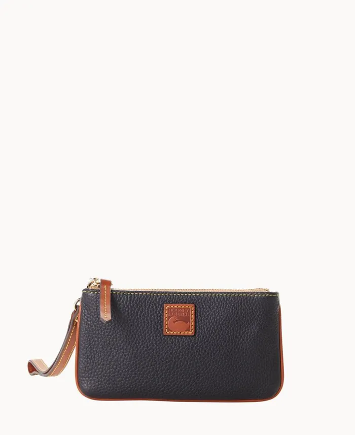 Pebble Grain Medium Wristlet Black ManWoman Dooney and Bourke Wallets
