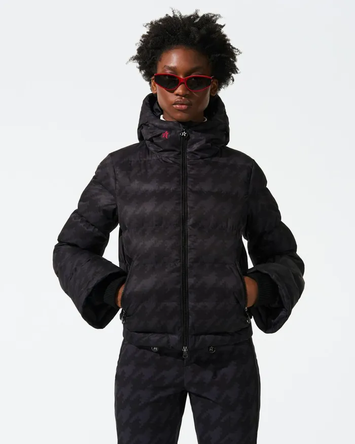 Perfect Moment Houndstooth Polar Flare Down Jacket Black Houndstooth Women Jackets