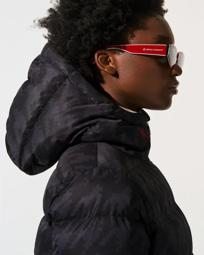 Perfect Moment Houndstooth Polar Flare Down Jacket Black Houndstooth Women Jackets