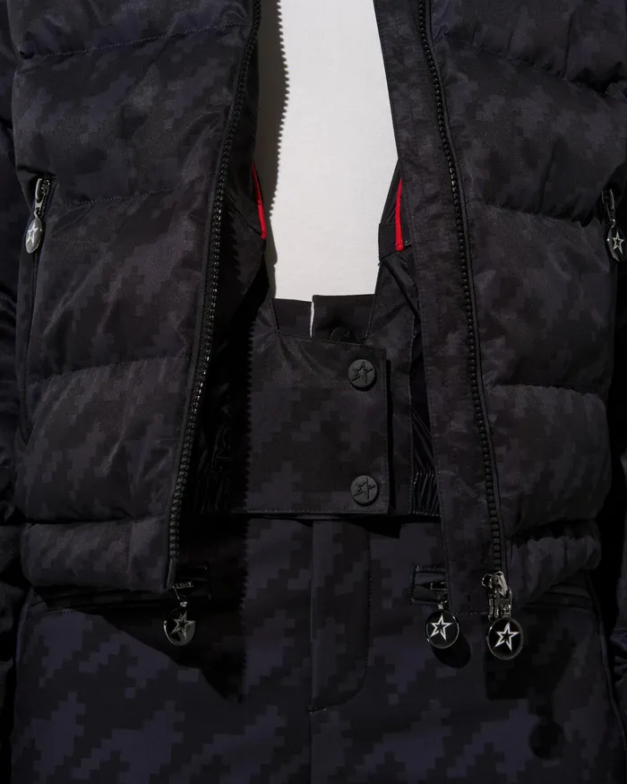Perfect Moment Houndstooth Polar Flare Down Jacket Black Houndstooth Women Jackets