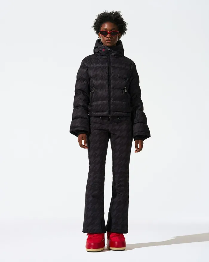 Perfect Moment Houndstooth Polar Flare Down Jacket Black Houndstooth Women Jackets