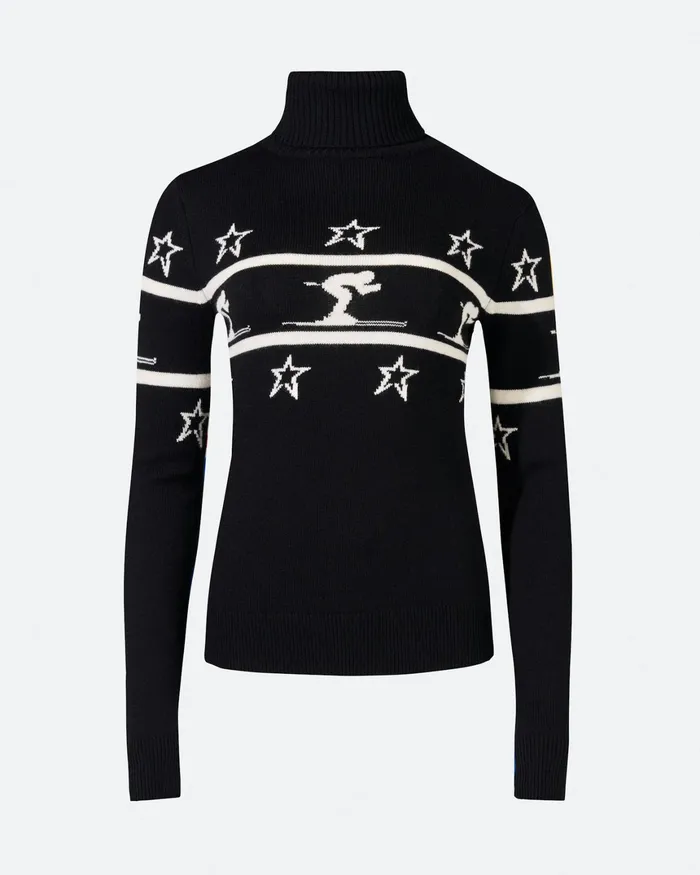 Perfect Moment Skiier Merino Wool Turtleneck Black Women Tops