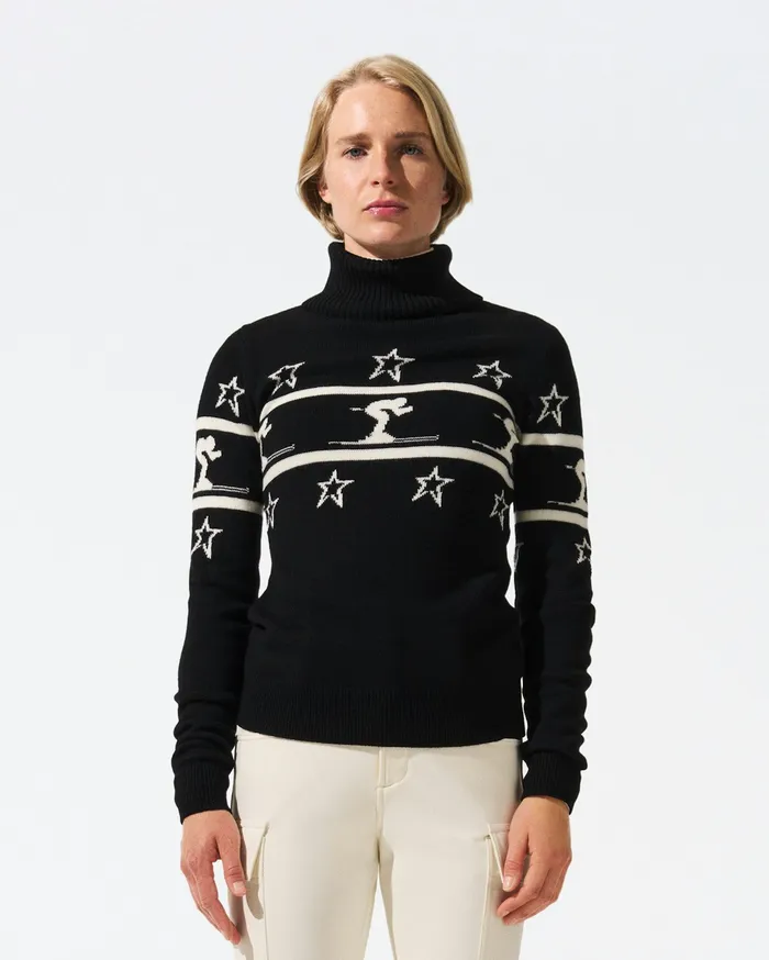 Perfect Moment Skiier Merino Wool Turtleneck Black Women Tops