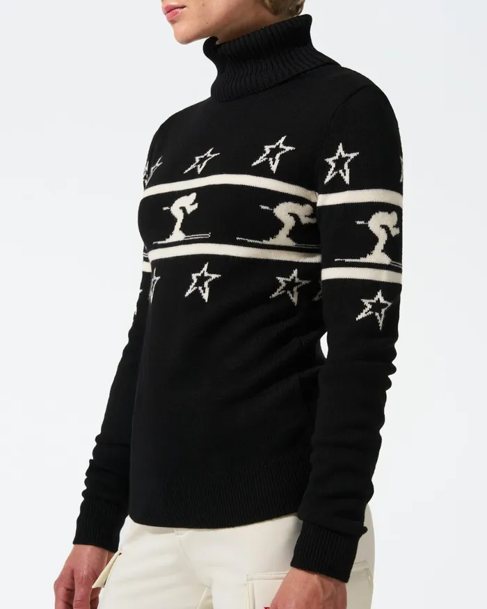 Perfect Moment Skiier Merino Wool Turtleneck Black Women Tops