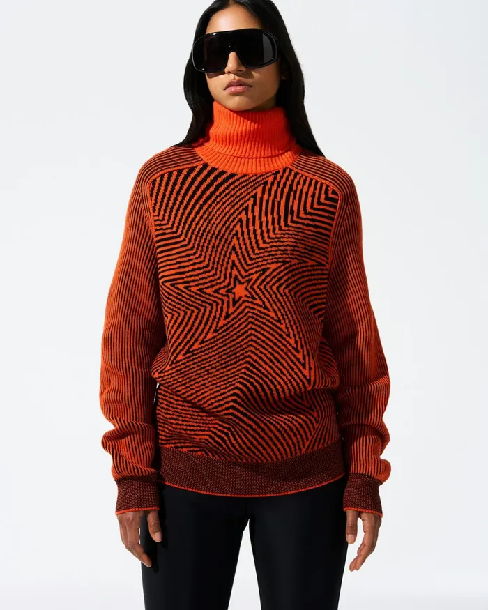 Perfect Moment Star Merino Wool Turtleneck Sweater Orange Women Tops