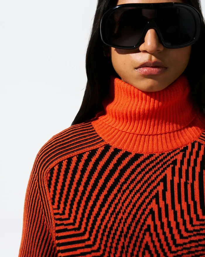 Perfect Moment Star Merino Wool Turtleneck Sweater Orange Women Tops