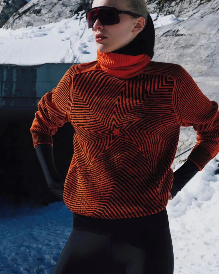 Perfect Moment Star Merino Wool Turtleneck Sweater Orange Women Tops