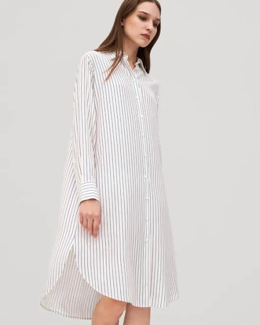 Pinstriped Freesia Shirt Dress Women Jumpsuits Lilysilk Dresses