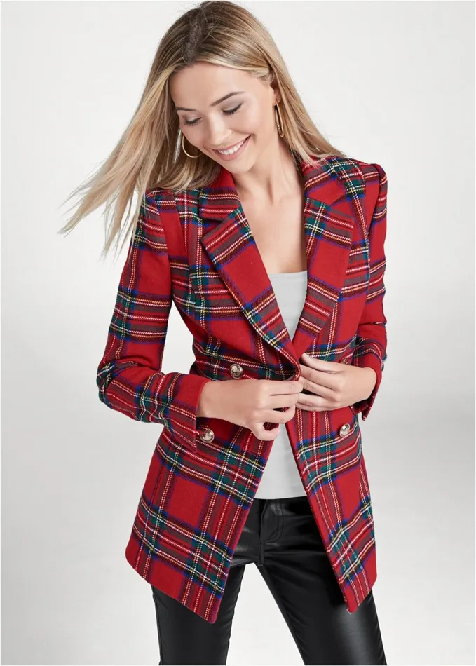 PLAID BLAZER Red Multi Women VENUS Jackets