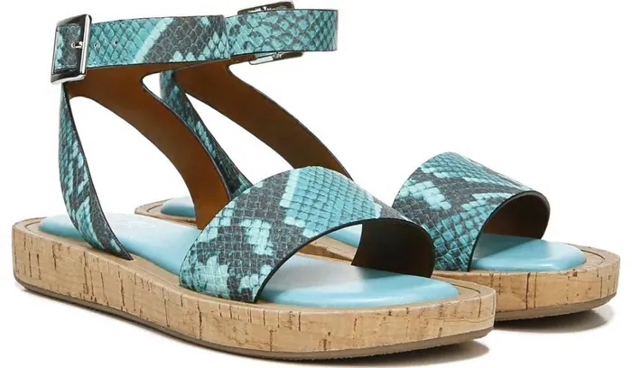Platform Women Franco Sarto Franco Eden Platform Sandal Teal Snake Print Faux Leather