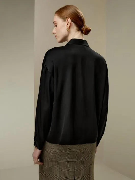 Pleated ShirtCollar Silk Blouse Women Blouses Lilysilk Shirts