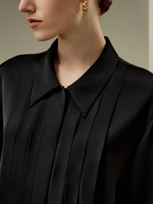 Pleated ShirtCollar Silk Blouse Women Blouses Lilysilk Shirts