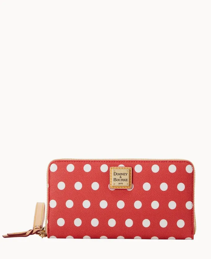 Polka Dot Large Zip Around Wallet Red ManWoman Dooney and Bourke Wallets