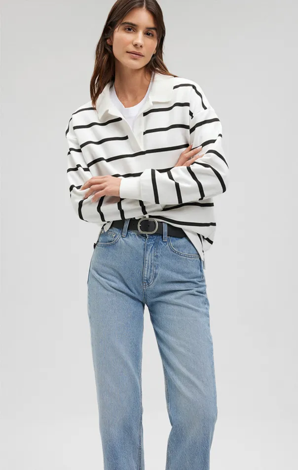 Polo Pullover Sweatshirt In Black Striped Women Mavi Jeans Sweaters