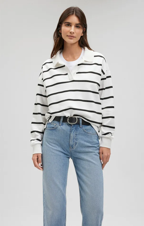 Polo Pullover Sweatshirt In Black Striped Women Mavi Jeans Sweaters Polo Pullover Sweatshirt In Black Striped Women Mavi Jeans Sweaters