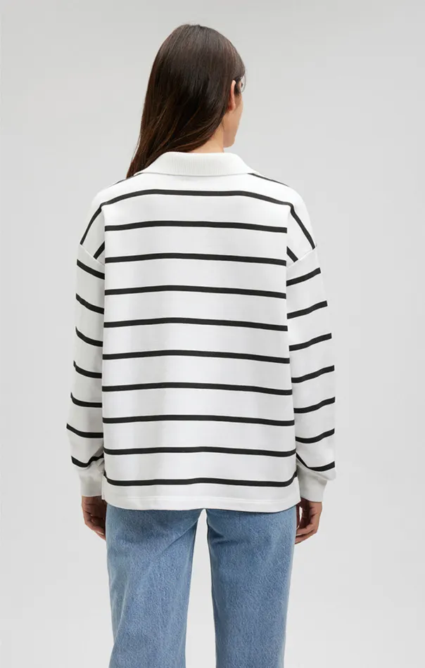 Polo Pullover Sweatshirt In Black Striped Women Mavi Jeans Sweaters Polo Pullover Sweatshirt In Black Striped Women Mavi Jeans Sweaters