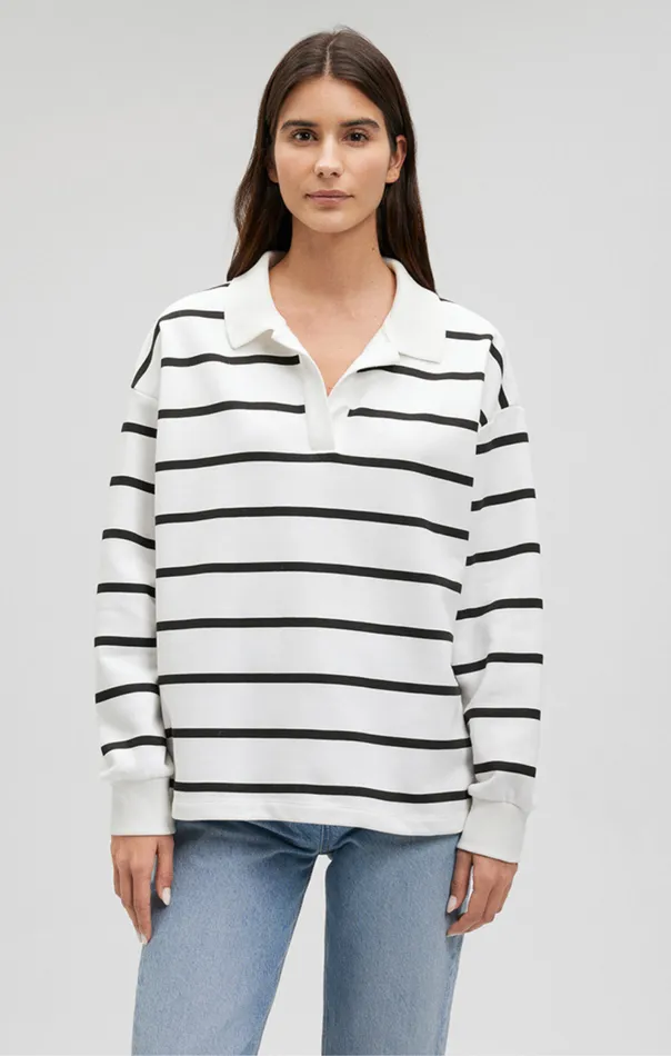 Polo Pullover Sweatshirt In Black Striped Women Mavi Jeans Sweaters Polo Pullover Sweatshirt In Black Striped Women Mavi Jeans Sweaters