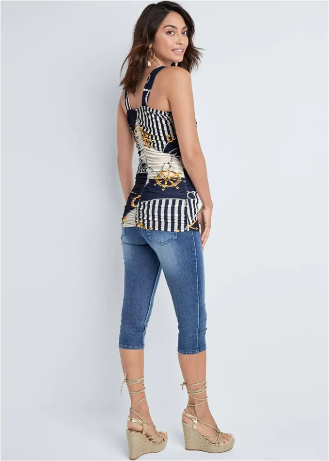 PRINTED RUCHED TOP Navy Multi Women VENUS Casual Tops
